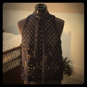 Navy blue and beige lace top.